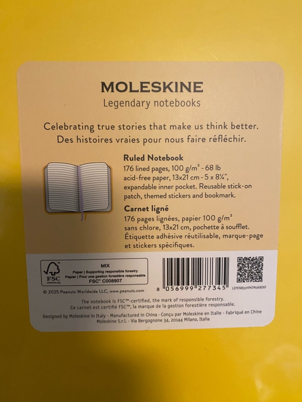 NWT Moleskine Peanuts Yellow Hardcover Notebook Journal - Picture 4 of 4